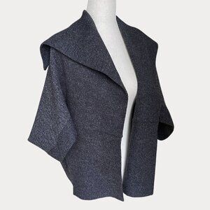 Vtg Saks Fifth Avenue Gray Origami Cocoon Open Front Fleece Wrap Jacket XS